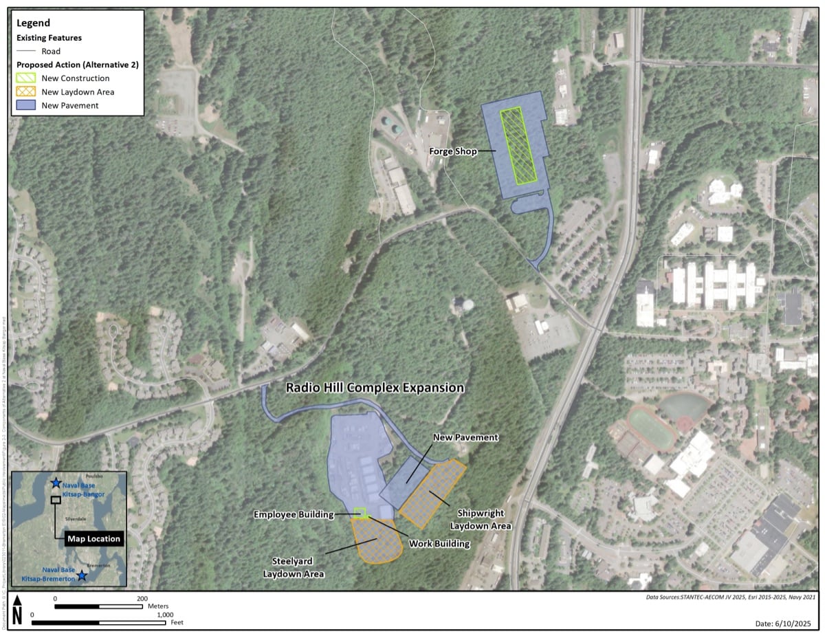 a map showing the Radio Hill complex expansion and Forge shop