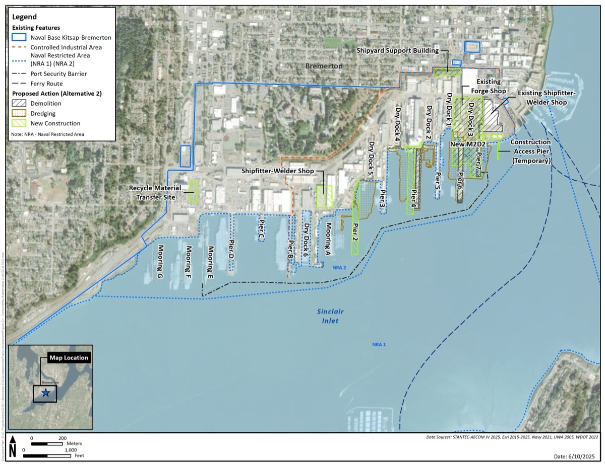 a map showing multi-mission dry dock at Dry Dock 3